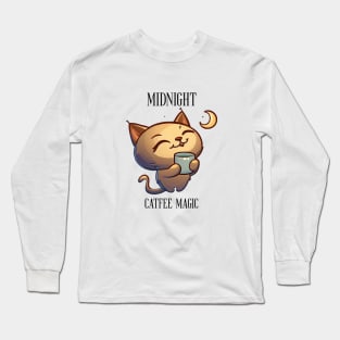 Midnight Catfee Magic | Cat, Moon and a Cup Long Sleeve T-Shirt